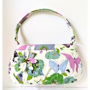 Vera Bradley Retired Butterfly Garden White Sateen Quilted Floral Bag Purse